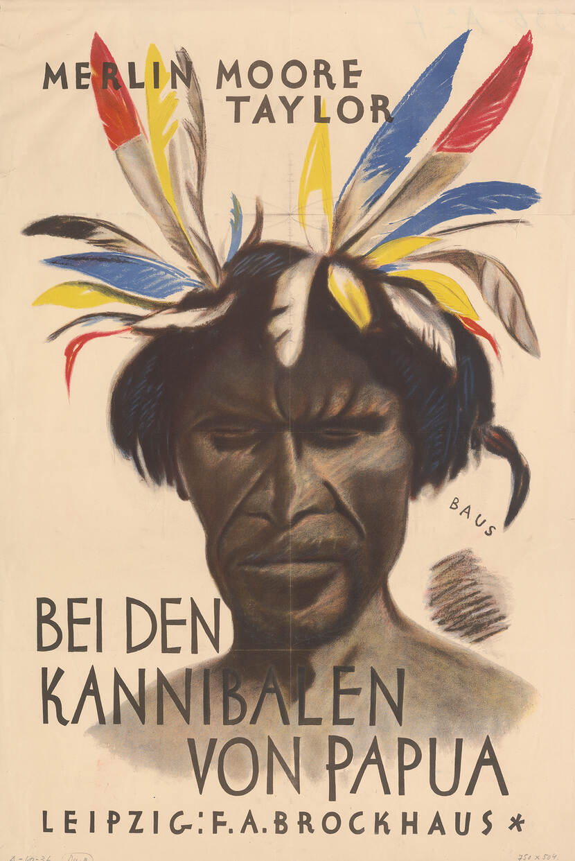 Afbeelding van een affiche door Georg Baus (1889-1971), ‘Bei den Kannibalen von Papua’, 1936 Object ABAF5130